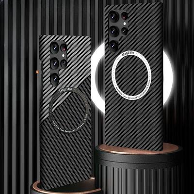 Suitable for Samsung S24 Ultra Carbon Fiber Mobile Phone Case Magnetic Suction S22 Ultra Thin Kevlar Anti Fall S23 Protective Case