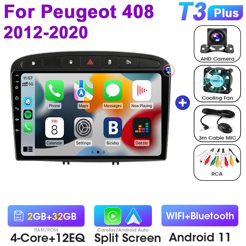 2 Din Android 12 Car Radio For Peugeot 408 1 2012 - 2020 For Peugeot 308 1 T7 2007 - 2015 Multimedia Video Player Carplay Auto