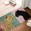 Split Background Leopard And Black Panther Art Printed Front Door Mat Wild Animal Decor Rug For House Entry Doors
