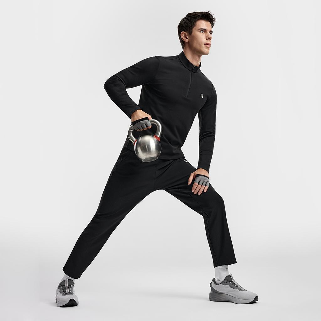 Fila Fleece Version Warm Simple Sports Training Comfortable Versatile Knitted Long Sleeve T-Shirt Men Tops Deep-Black A11M611217FBK
