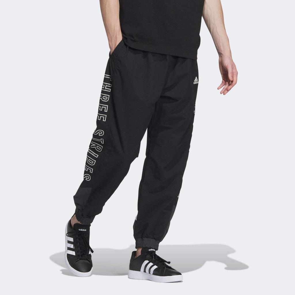 Adidas Retro Sports Letter Print Color Block Loose Fit Jogger Pants Men Bottoms Black IM8764