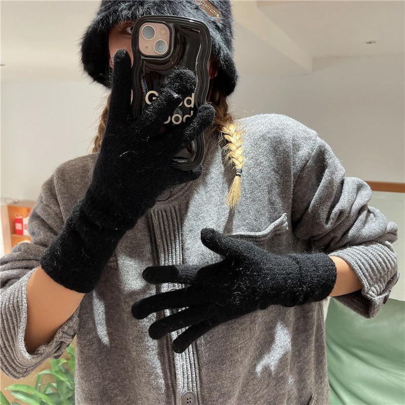 Thickened Thermal Knitted Gloves Rabbit Fur Split Finger Long Gloves Autumn Winter Warm Gloves