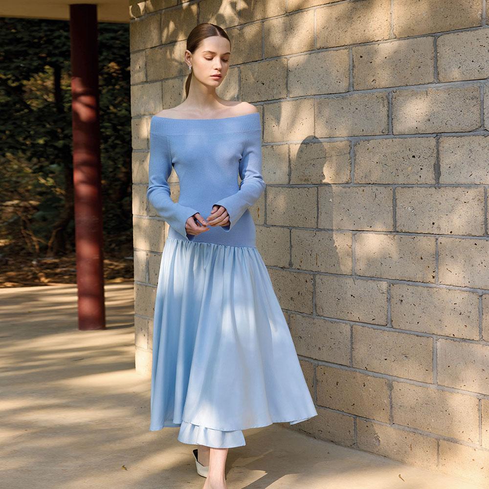 Waiwaiaiem Yy_Blue One-Shoulder Dress