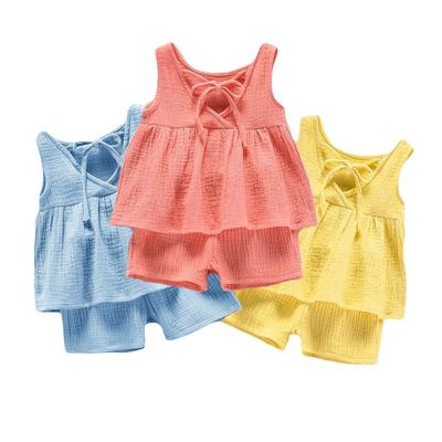 Baby Girls Outfits Clothes Summer Muslin Cotton Sleeveless Vest Dress Shorts Shirt Suits Fashion Top+Trousers Sets