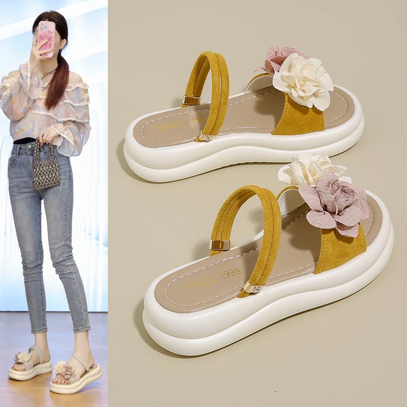 High Heels Platform Sandals 35-40 Flower Women Slippers Luxury Summer 2025 New Dress Outdoor Chunky Zapatillas De Mujer