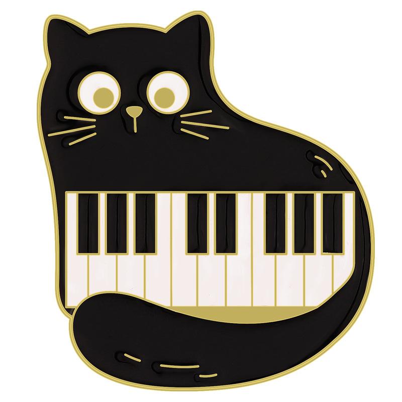 Cartoon Black Cat Piano Note Alloy Brooch for Clothes/Bag