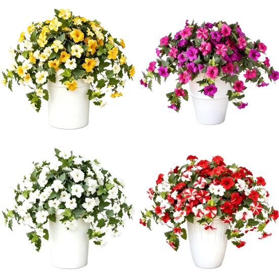 Fake Flowers for Outdoors Artificial Petunia Outdoors, Outdoor Planters, UV Resistant Petunias, Weatherproof Flower Bouquets Realistic Morning