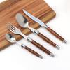 Stainless Steel Western Cutlery Set - Wood Grain Handle Steak Knife, Fork, Spoon Japanese Tableware