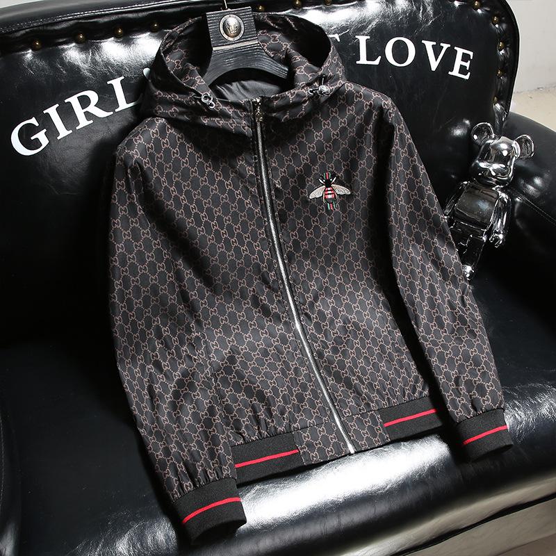 2023 Men's Hooded Embroidered Jacket: Little Bee Design, Casual Fashion for Spring & Autumn