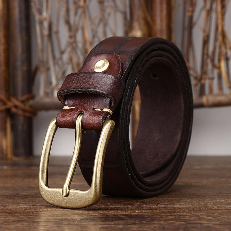 Belte Herre Håndlaget Retro Vegetabilsk Garvet Lær Ekte Kuskinn Lær Overflate Belte Herre Allsidig Personlighet Trend Buksebelte