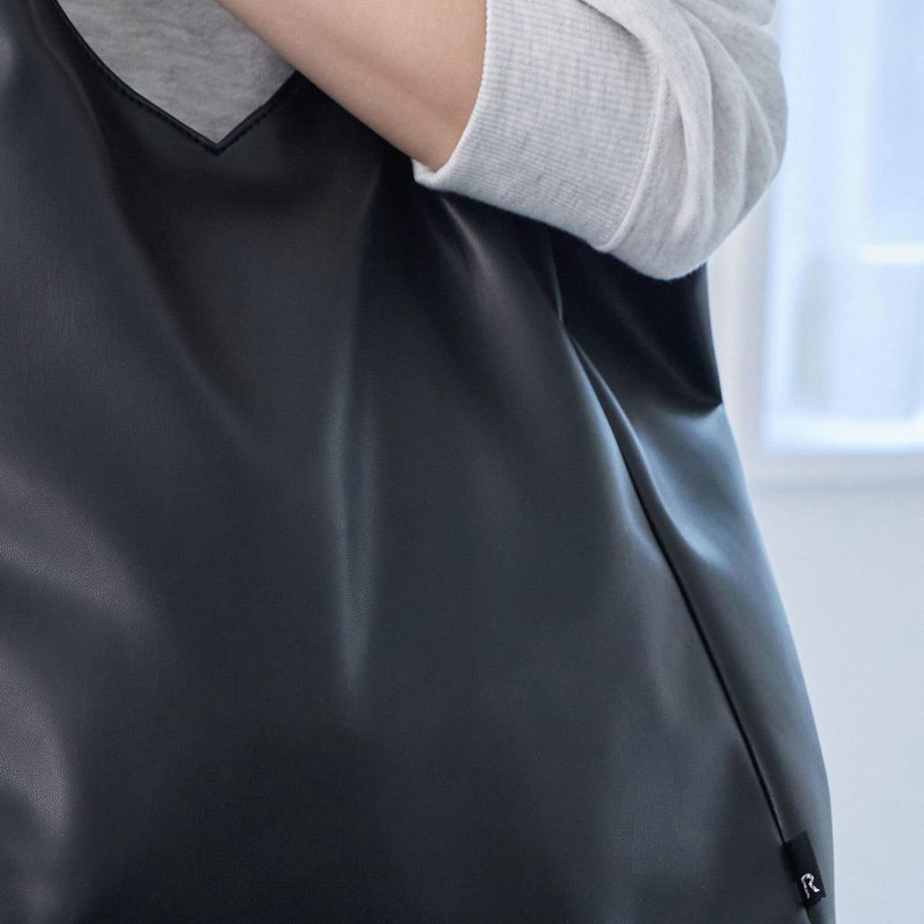 Rootote Women's A4 Size Vertical Tote Bag, Synthetic Leather, Shoulder Strap, LT Round V-Cut - A 3666 (01 Black)