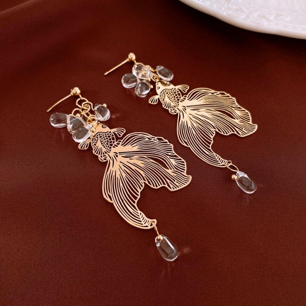 

Koi Carp Pendant Goldfish Earrings Ear Jewelry Metal Dangle Earrings Goldfish Eardrop Gifts золотой