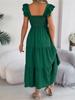 Square Neck Solid Color Dress High Waist Elegant Ruffle Edge Dress for Women Sleeveless Loose Dresses Causal Dress
