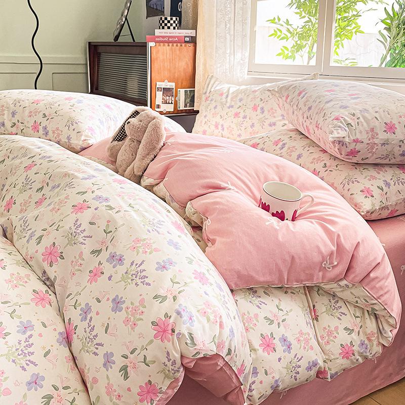 Set din patru piese din bumbac, pat din bumbac pur, husă de pilota, cearșaf de pat, set din trei piese pentru dormitor, lenjerie de pat