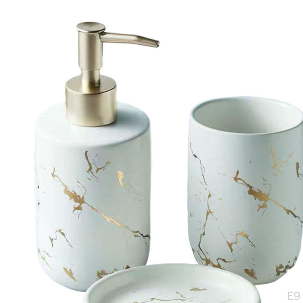 Badezimmer-Accessoire-Set KERAMIK Marmoroptik Spender Seifenschale