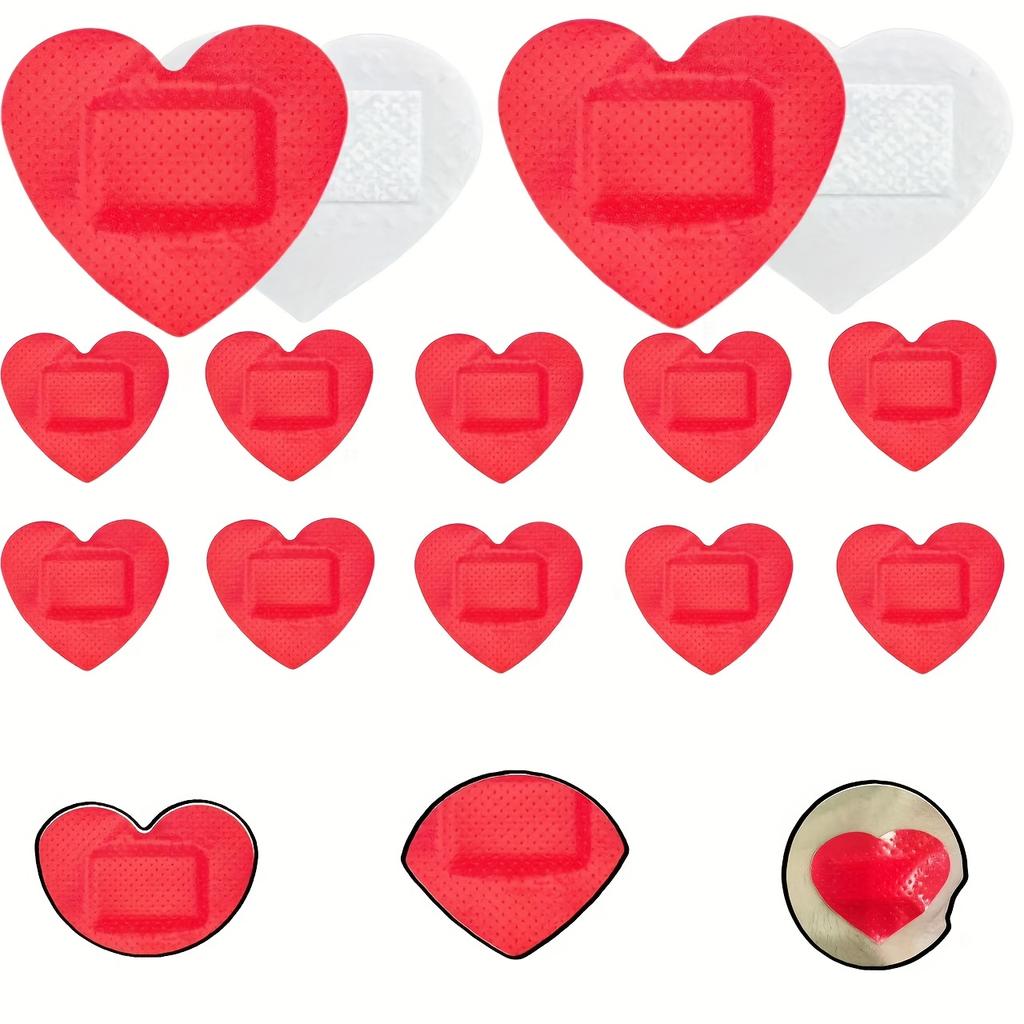 20/50pcs Red Heart-Shaped Bandages -Valentine's Day Wound Care Stickers, Flexible Colorful Cute Adhesive Bandages, Romantic Gift