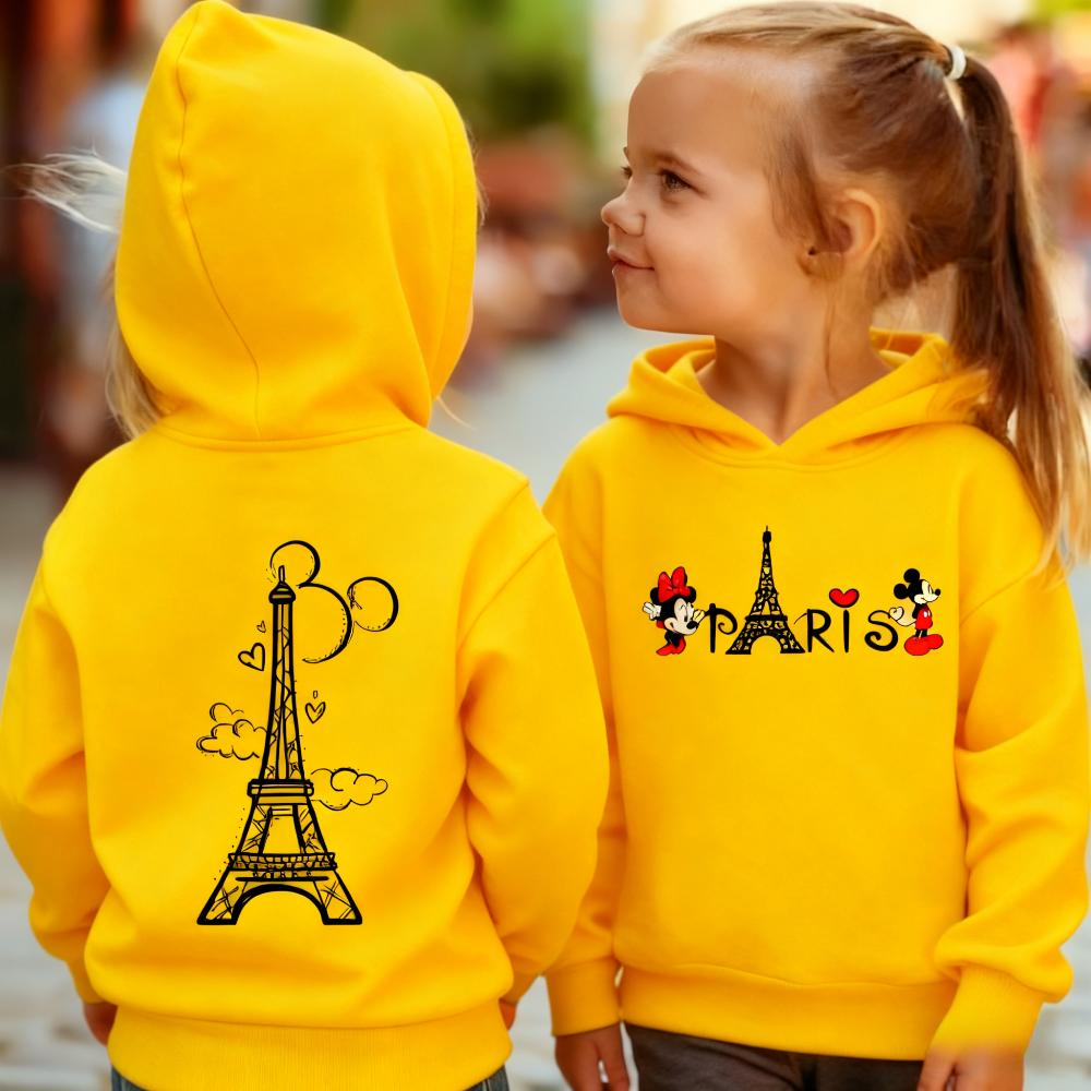 Paris Mickey, Minnie und Liebe Paris Kapuzenpullover für Jungen und Mädchen für Herbst und Winter, Warme und Bequeme Kinderkapuzenpullover