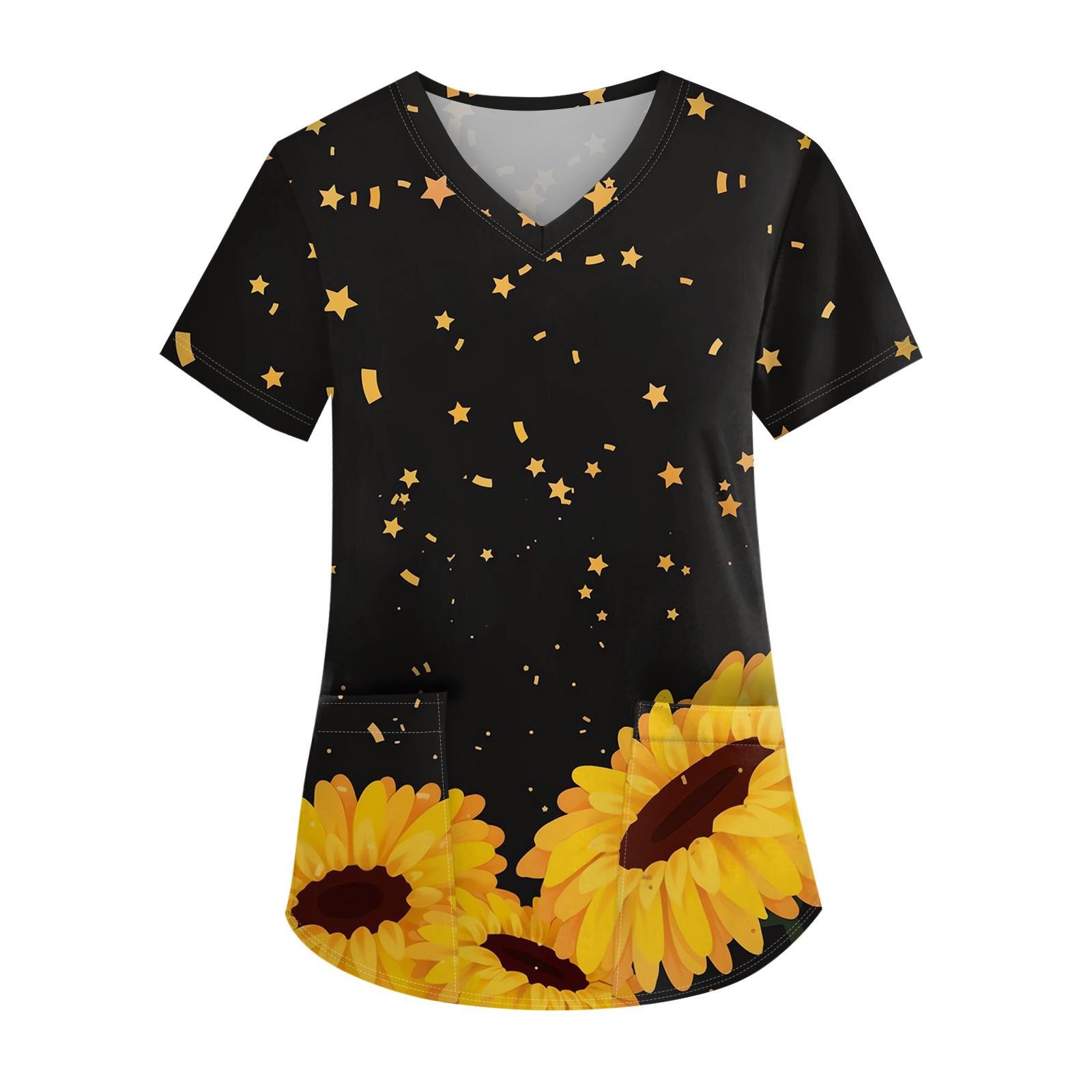 

Женская мода с v-образным вырезом, короткими рукавами и карманами, топы с принтом XXL