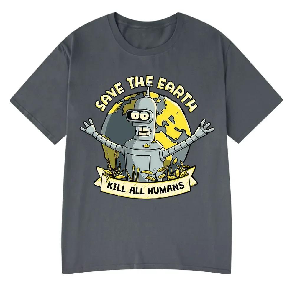 Rettet den Planeten Tötet Alle Menschen Lustige Roboter T-Shirts Herren Damen Kleidung Retro Kurzarm T-Shirts Übergroßes T-Shirt Sommer Shirt