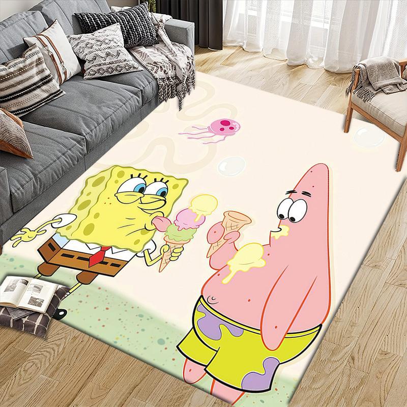 SpongeBob SquarePants2 Flannel Pattern Square Carpet,Area Rug,Carpet Rug for Living Room Bedroom Sofa Playroom Decor,Non-slip Floor Mat