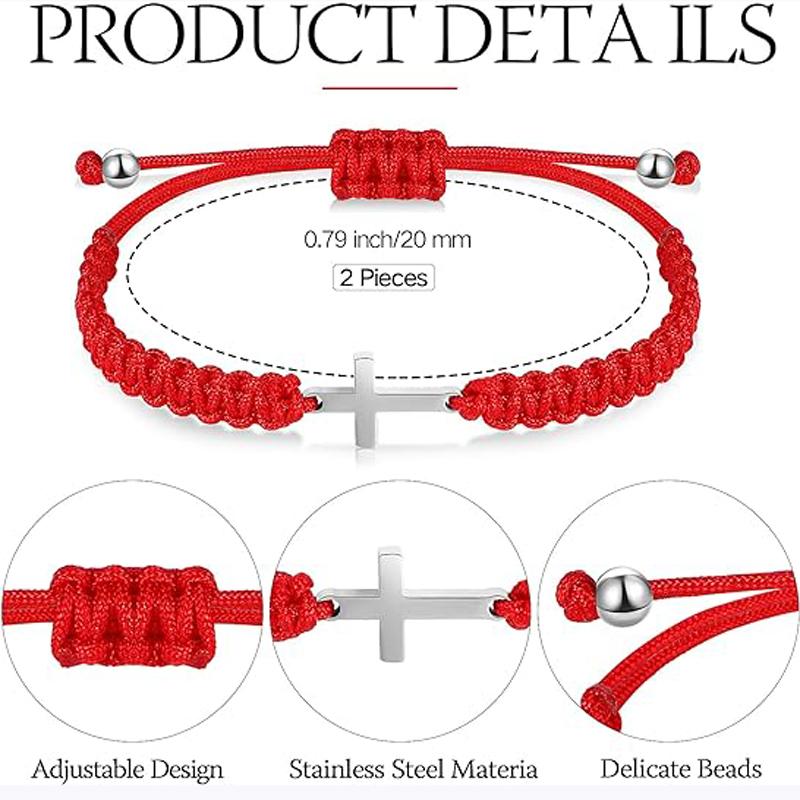 2 Pieces Friendship Cross Bracelet Black String Rope Braided Bracelet Cross Handmade Matching Couple Bracelets for Women Men