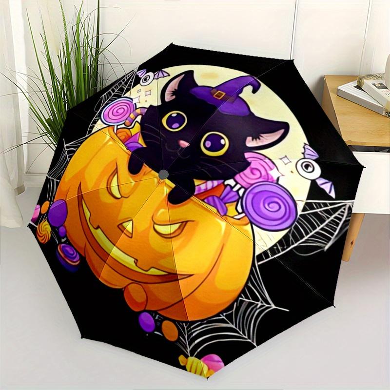 

1pc Cartoon Cat & Pumpkin Trick or Treat Cartoon Umbrella, Portable 3-Fold Compact Umbrella, Suitable for Camping, Hiking and Travel, Ideal