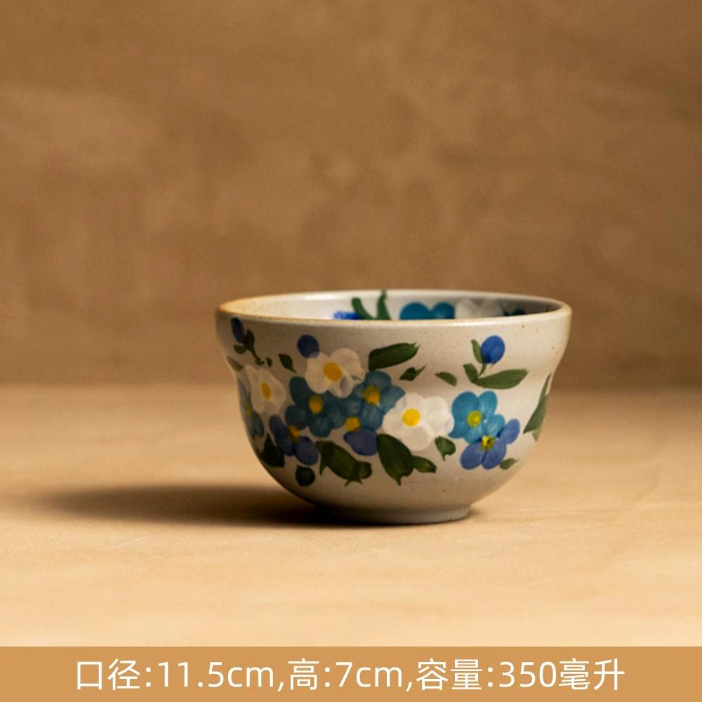 Creative Retro Pastoral Style Ceramic Bowl Hand-painted Flower Household Breakfast Bowl Soup Bowl Underglaze Color Chinese Tableware Jingdezhen