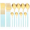 16Pcs Black Gold Dinnerware Cutlery Set Western Matte Stainless Steel Tableware Dinner Knife Fork Tea Spoon Flatware Kitchen Silverware