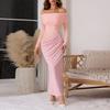 Sexy Off Shoulder Mesh See Through Long Sleeve Solid Bodycon Long Dress For Women