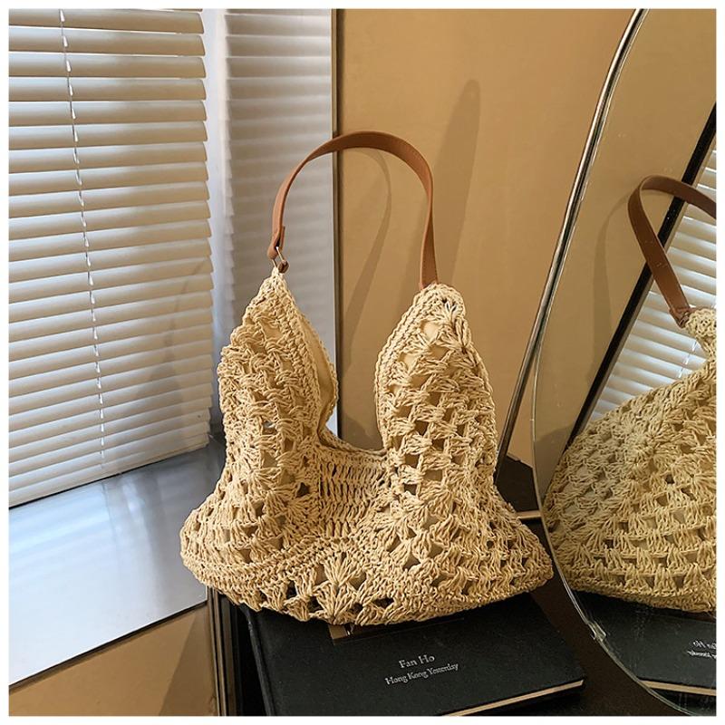 Gewebte Tasche Damen neue trendige Mode Strandurlaub Schultertasche Umhängetasche Eimertasche Strohtasche