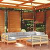 Vidaxl 10-Cz. Garden Lounge Set, Grey Cushions, Pine