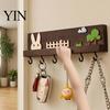 Wall Storage for Keys Mounted Wooden Key Holder, 5 Hooks Shelf, Dual Adhesive Entryway Hook Installation Options Organizer Kitchen And Living