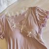 Women's Modal Pajama Set: Short-Sleeved with Built-in Bra, Includes Shorts and Long Pants for Spring/Summer