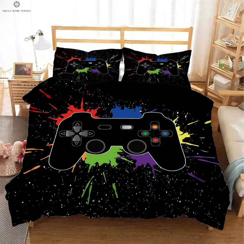 Game Controller Printed Duvet Cover Queen King Size Esports Bedding Set Quilt Cover Pillowcase Kids Gift 3-Piece Set With Zipper