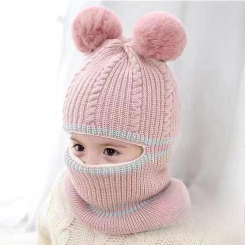 

Детская зимняя шапка с помпоном, детские вязаные шапки, шапка для маленьких девочек и мальчиков с теплой флисовой подкладкой, шапки для детей One Size розовый