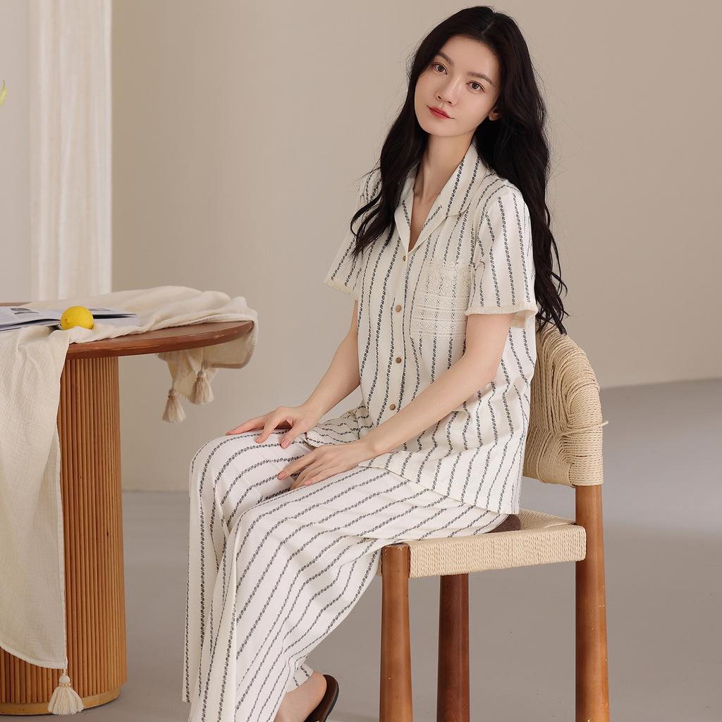 Pure Cotton Women's Pajamas with Chest Pads Women's 1011 New Spring and Summer Anti-bumping Students Can Wear Loungewear Suit