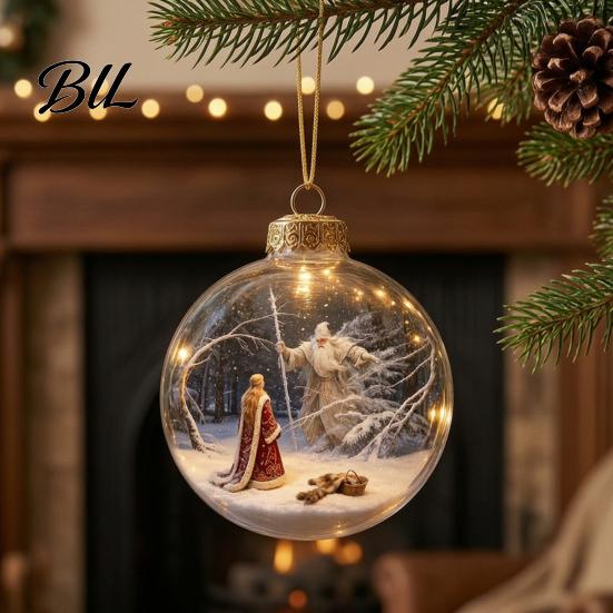 Christmas Party Hanging Trinkets 3D Faux Crystal Ball Ornaments with Warm LED Clear Acrylic Baubles Lights Lights, Luminous Tree Pendant for