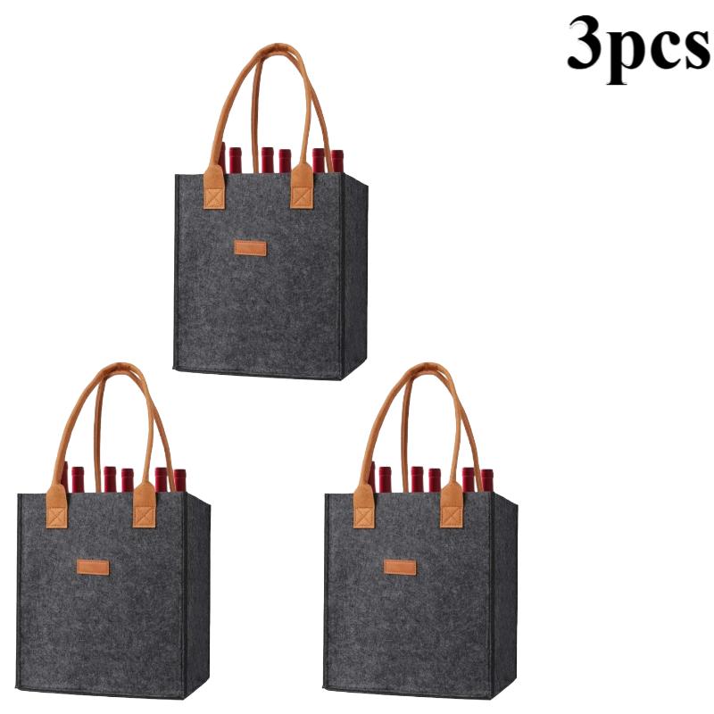 Felt Wine Carrier Bag 6 Partitions Wine Bottle Tote Bag Travel Hand Beer Bag Reusable For Picnic Party Travel Camping M