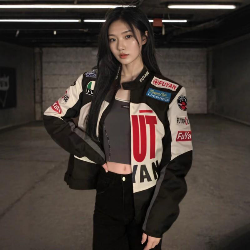 Dámská motocyklová bunda Cyklistické svrchní oblečení Vintage Street Style Vyšívaná Oxford tkanina Dlouhý rukáv