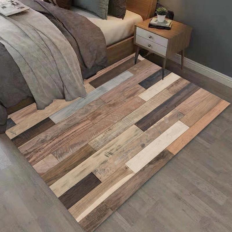 Rectangular Staggered 3d Planks Carpet Geometric Wood Grain Mats Entrance Non-Slip Floor Rug for Living Room Bedroom Home Decor