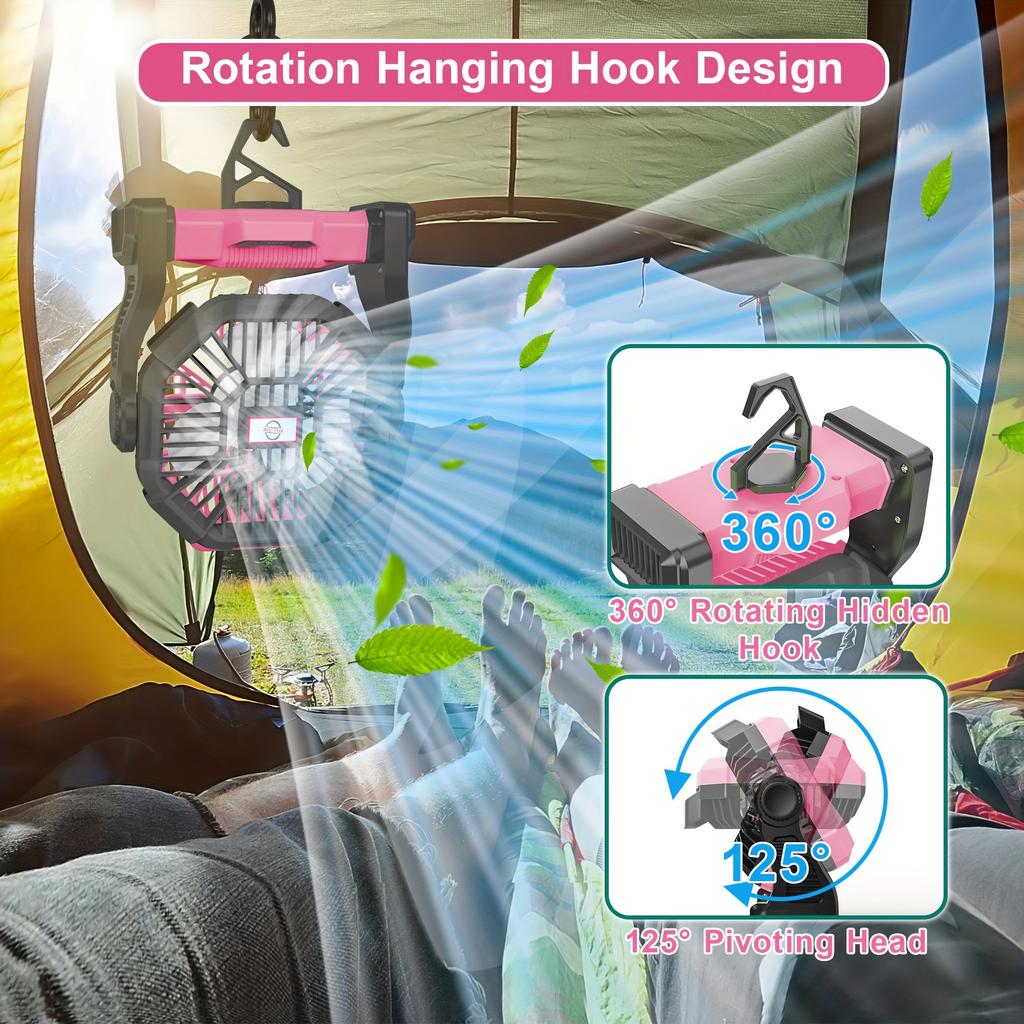 Charging+lighting+fan 3 In 1 Electric Camping Fan, Portable Tent Fan with LED Lantern Suitable for Barbecue or Travel Operation Fan