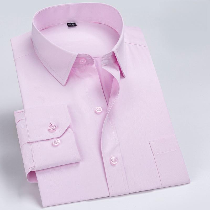 New Men Formal Shirt Long Sleeve Office Solid Color Striped Anti-Wrinkle Fashion Business Pocket White Social Pocket Shirt S-7XL
