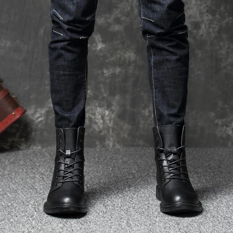 Fashion Genuine Leather Boots Mens High Quality Non-Slip Hiking Boot For Men Black Sewing Boots Men Shoes Plus Size 36-50