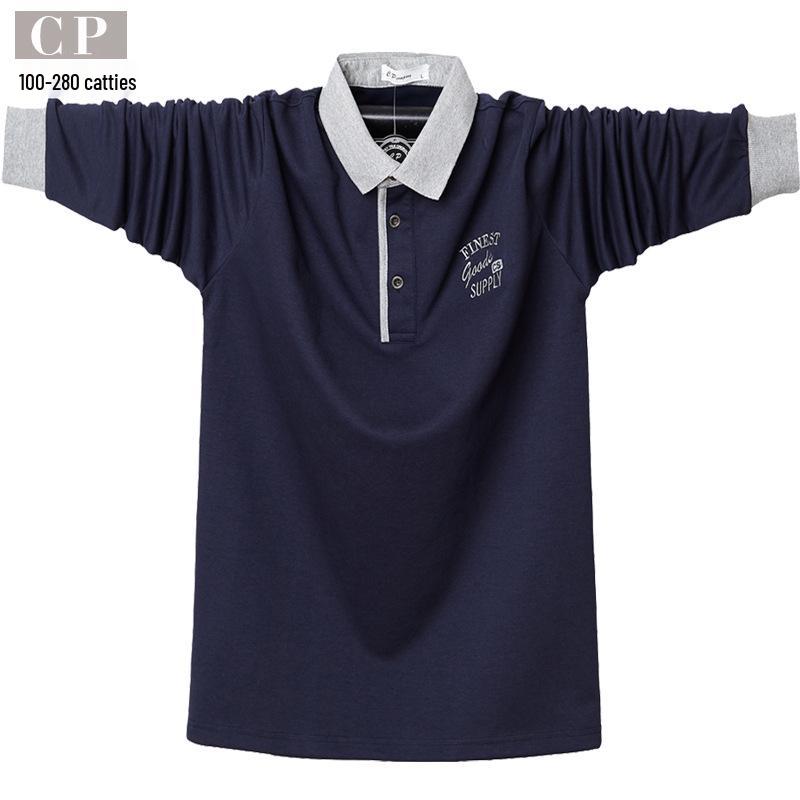 Men's Plus Size Long Sleeve Polo T-Shirt with Embroidery Design