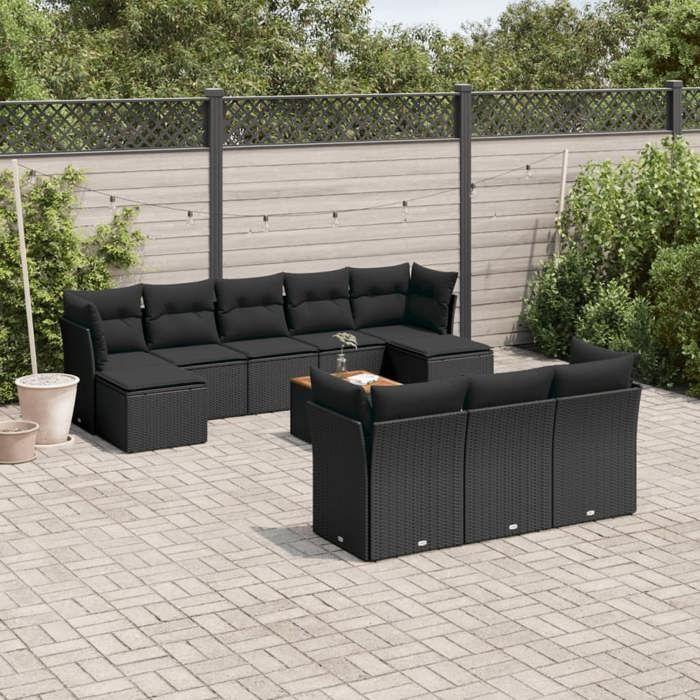 VidaXL Garden Lounge Set with Cushions 11 Pcs, Patio Sofas, Patio Furniture Set, Outdoor Furniture, Black 3223878
