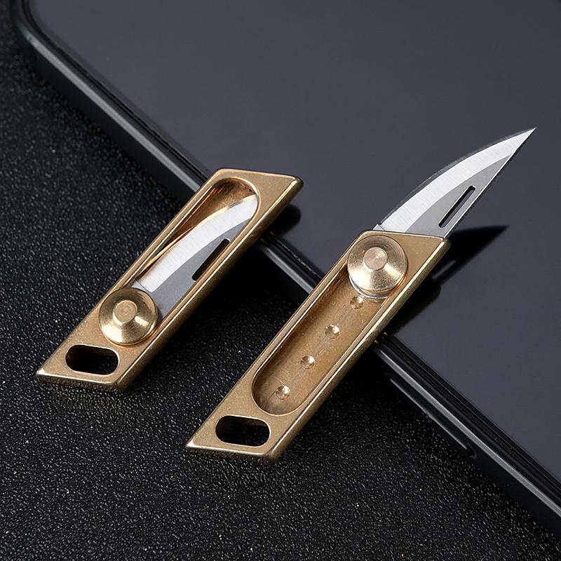 Portable Mini Push Knives Brass Pocket Knife for Men Keychain Unpacking Cutter Outdoor Survival Oblique Multitool EDC Tools