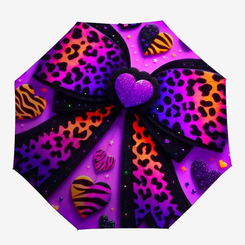 

1 шт. Парасолька з леопардовим принтом та серцями, автоматичне відкриття/закриття, компактна складана парасолька, всесезонна портативна парасолька для жінок/чоловіків F1124244