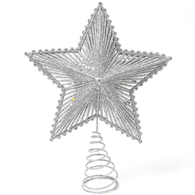 Decor Vârf Pom de Crăciun Stea Scobită cu Sclipici pentru Decorare Casă Cameră Ornamente Pom de Crăciun Navidad Anul Nou 2025 Accesorii Cadou