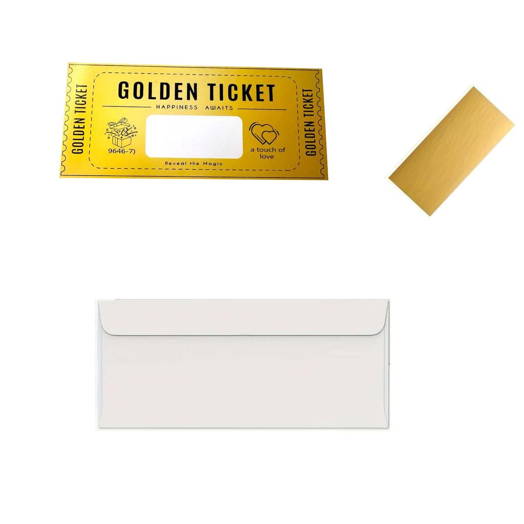 Golden Ticket Scratch Card with Envelopes - DIY Voucher for Birthday, Wedding Party Surprise Gift