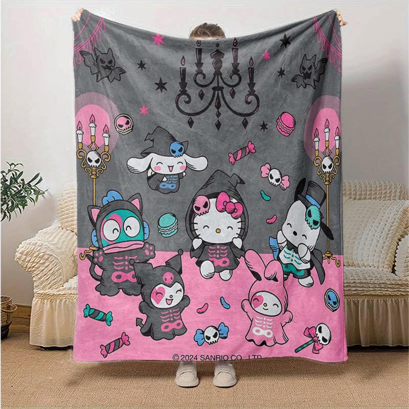 

1pc Hello Kitty & Friends Halloween Adventure Blanket, Perfect for Home Decor, Gift Idea, Seasonal Use, Living Room, Travel, Camping, Car Blankets, Be 130x150cm